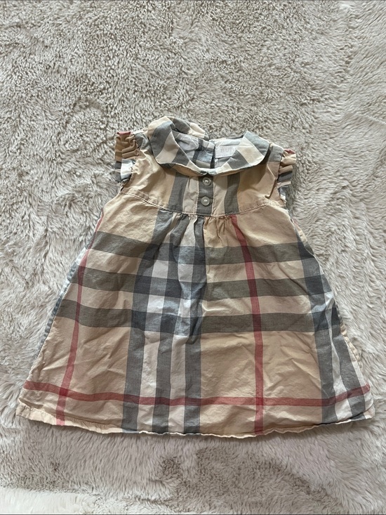 Burberry Other - Burberry Beige Plaid Ruffle Collar Dress with Red Accents